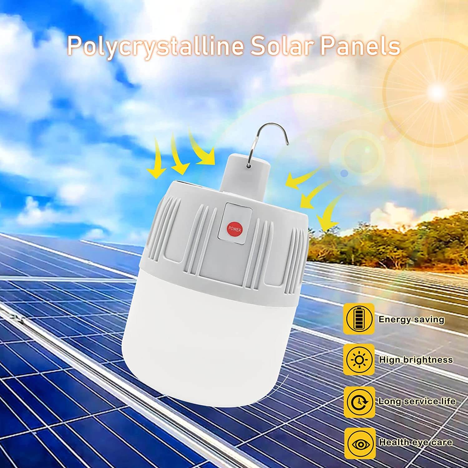 USB Rechargeable Solar Light LED Portable Emergency Sunlight Bulb 30W Waterproof Durable Energy Saving Lamp 9